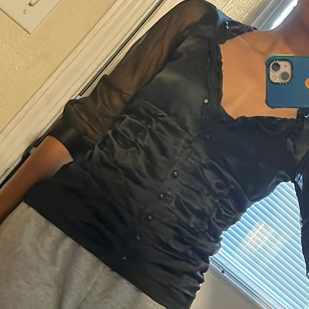 Black Sheer Sleeve Top